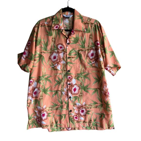 Alvish Men's Hawaiian Tiki Oasis Island Shirt Floral Peach Size Large - Picture 8 of 8